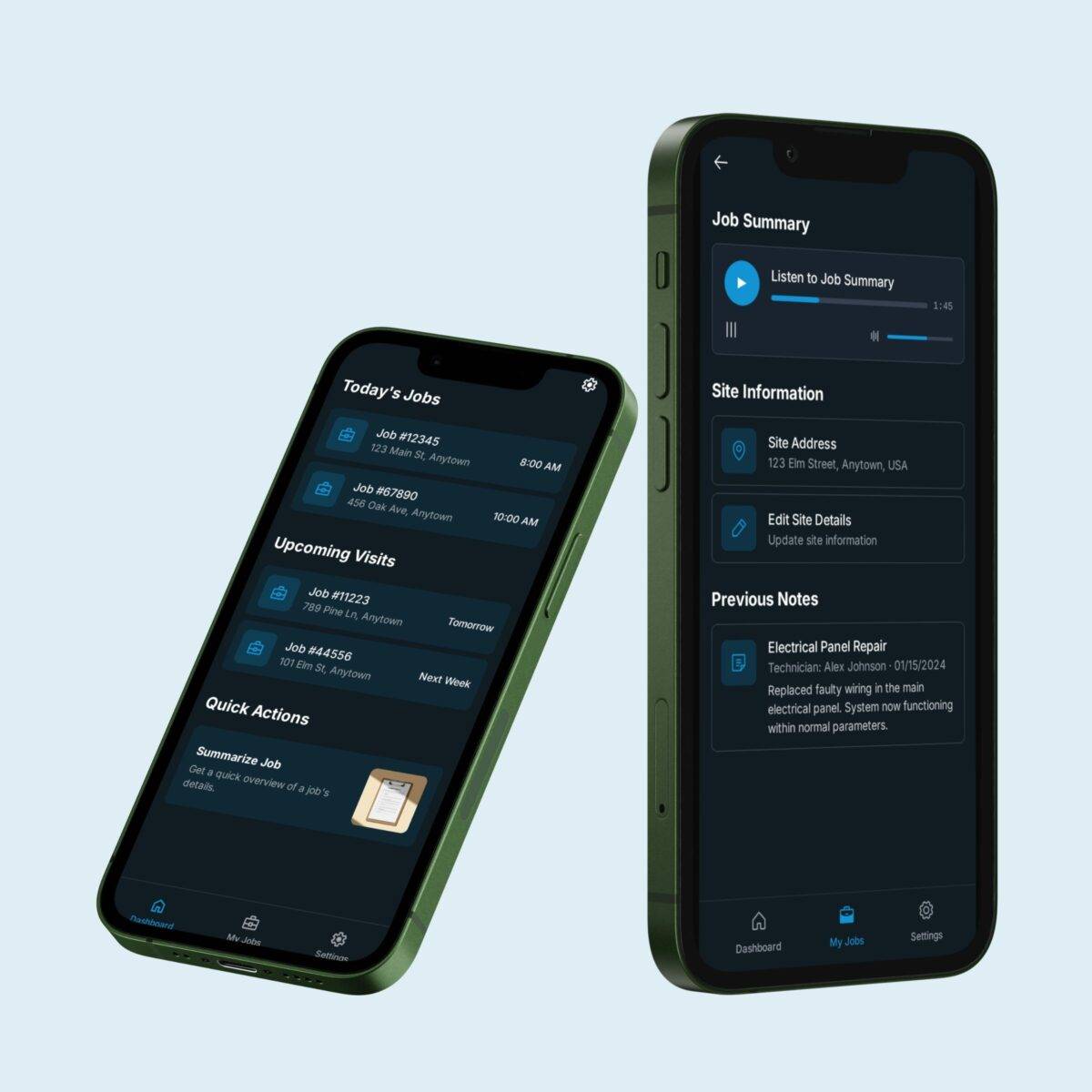 Today's jobs and job summary dashboards